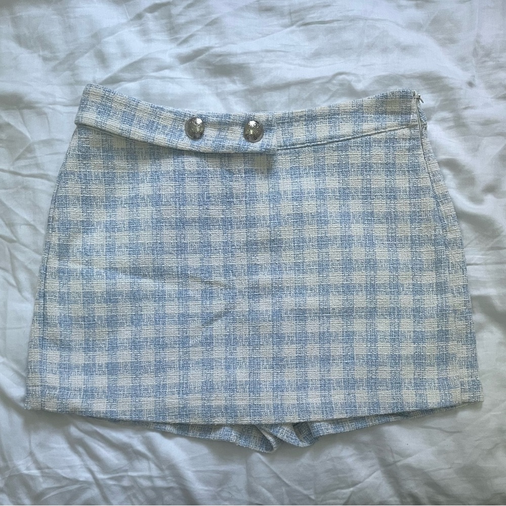 Zara Blue and White Patterned Tweed Skort
